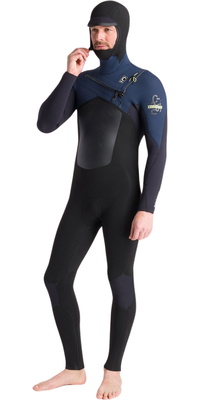 2025 C-Skins Mens NuWave ReWired 5/4mm Chest Zip Hooded Wetsuit C-NRW54MH - Black / Black x / Bluestone x